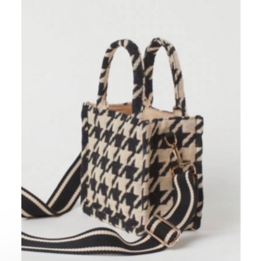 H&M Houndstooth Patterned Mini Tote Bag top handle and crossbody